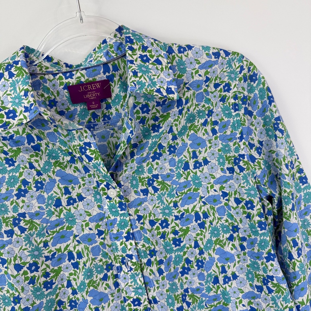 J.Crew Liberty London Floral Shirt Women 2 Blue Slim-fit Poppy & Daisy